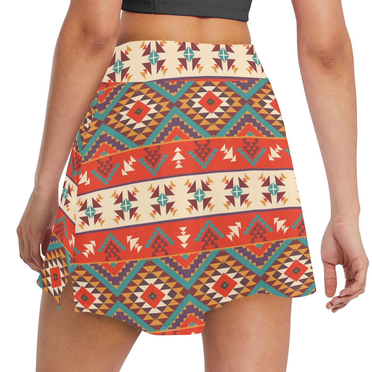 Aztec Red Print Pattern 17" Golf & Pickleball Skort with Pockets