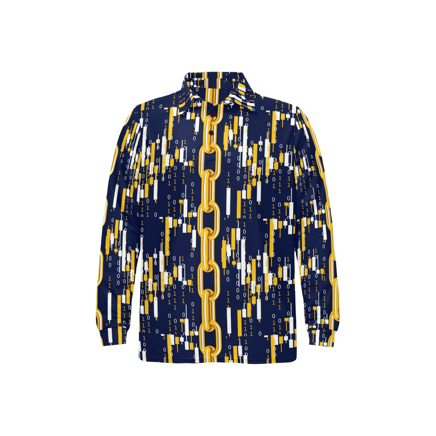 Cryptocurrency Chain Pattern Print Design 03 Long Sleeve Polo Shirt For Men's