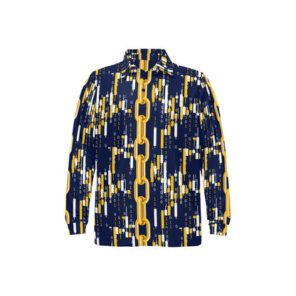 Cryptocurrency Chain Pattern Print Design 03 Long Sleeve Polo Shirt For Men's