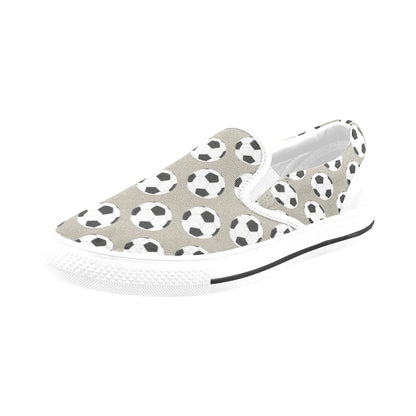 Soccer Ball Print Design LKS302 White Slip Ons Canvas Women's Shoes