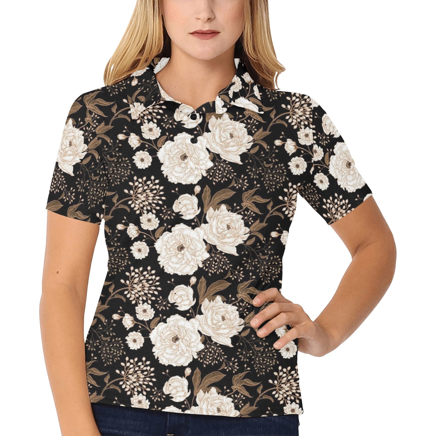 Peony Pattern Print Design A02 Women's Polo Shirt