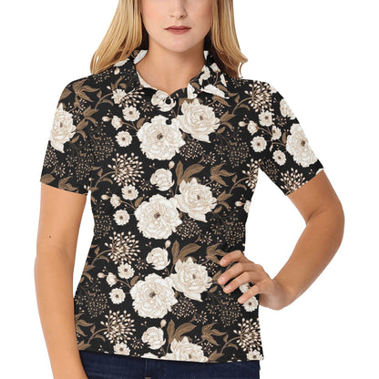 Peony Pattern Print Design A02 Women's Polo Shirt