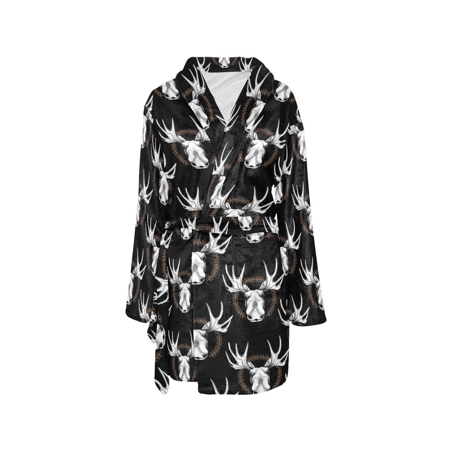 Moose Pattern Print Design 02 Women's Fleece Robe