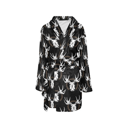 Moose Pattern Print Design 02 Women's Fleece Robe