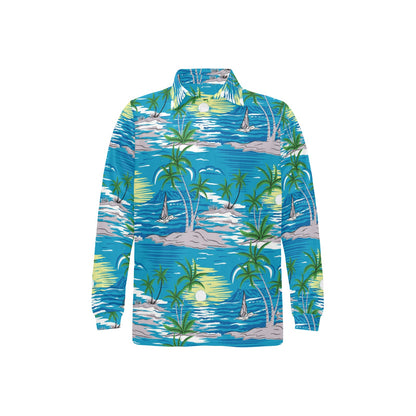 Palm Tree Beach Long Sleeve Polo Shirt For Men's