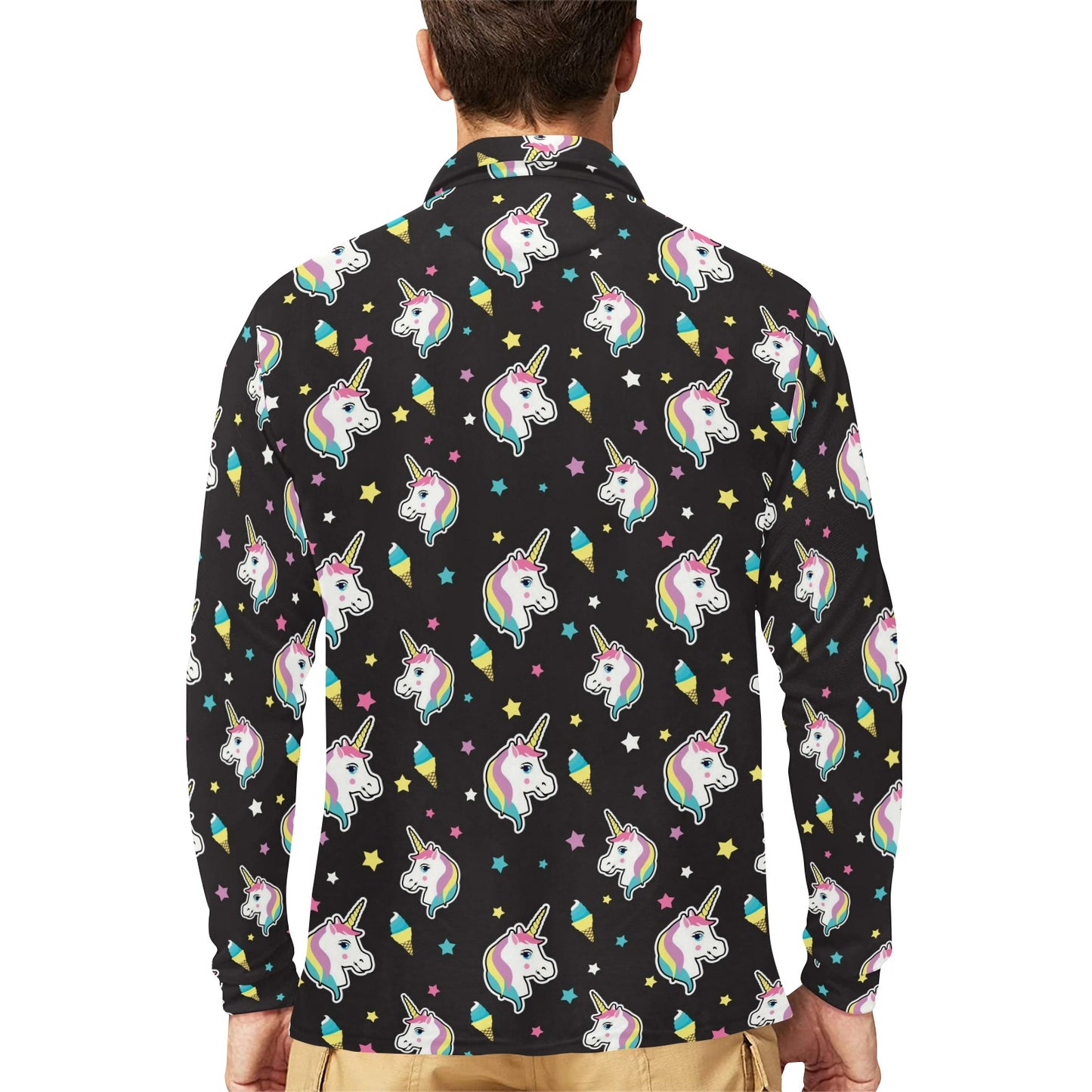 Unicorn Print Design LKS302 Long Sleeve Polo Shirt For Men's