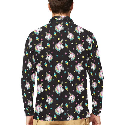 Unicorn Print Design LKS302 Long Sleeve Polo Shirt For Men's