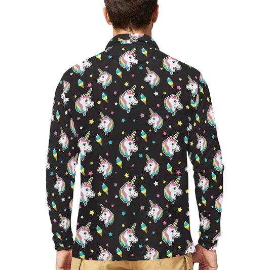 Unicorn Print Design LKS302 Long Sleeve Polo Shirt For Men's
