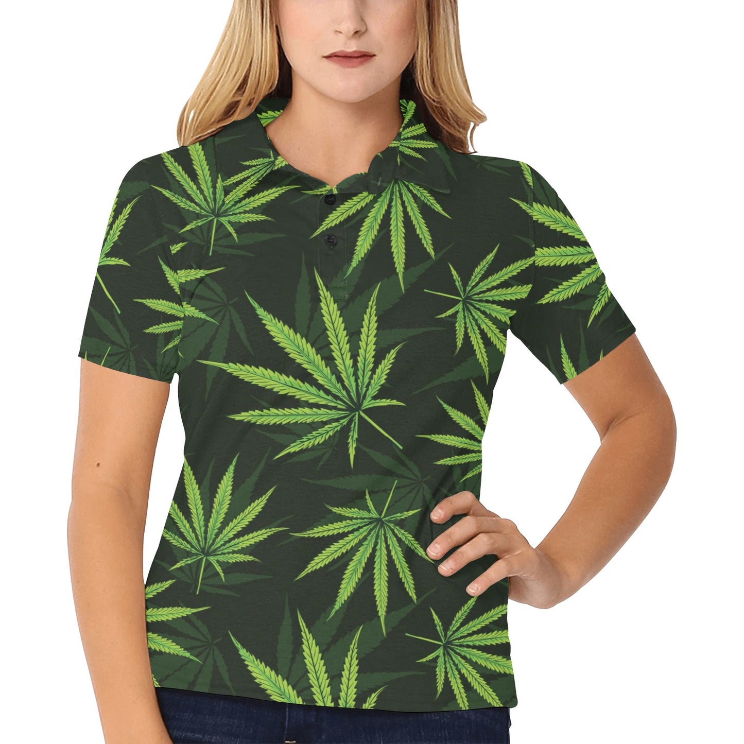 Pot Leaf Pattern Print Design A03 Women's Polo Shirt