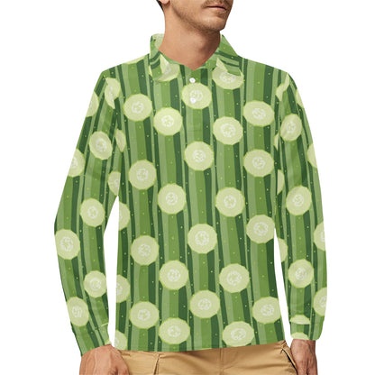 Cucumber Pattern Print Design CC03 Long Sleeve Polo Shirt For Men's