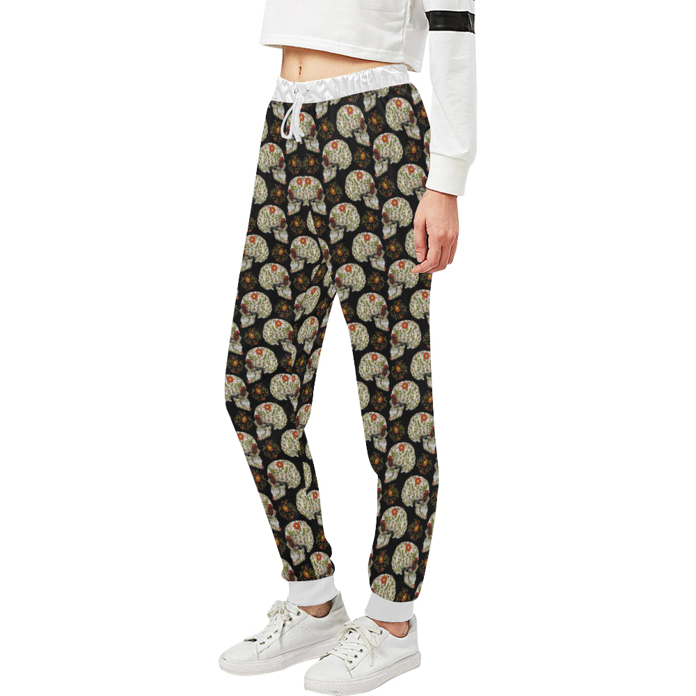 Sugar Skull Flower Design Themed Print Unisex Sweatpants