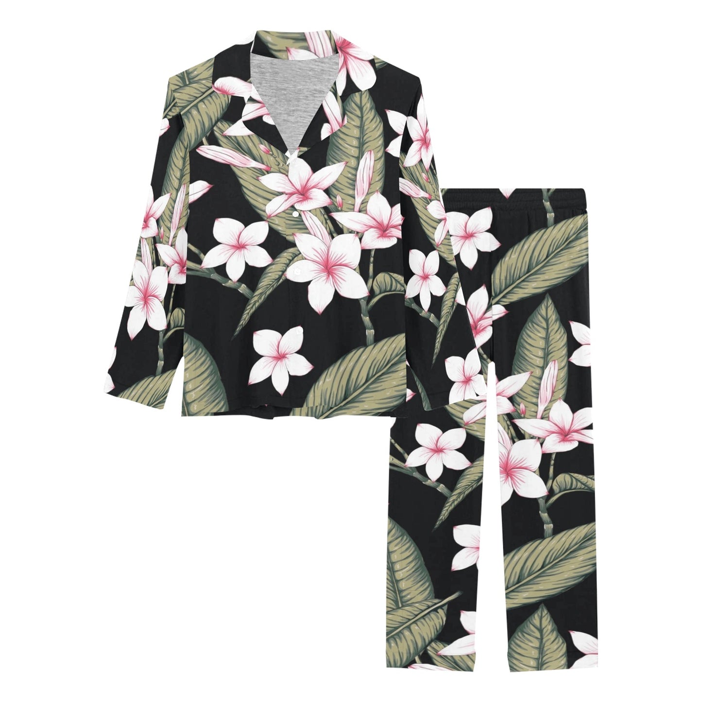 Plumeria Pattern Print Design PM021 Women's Long Pajama Set