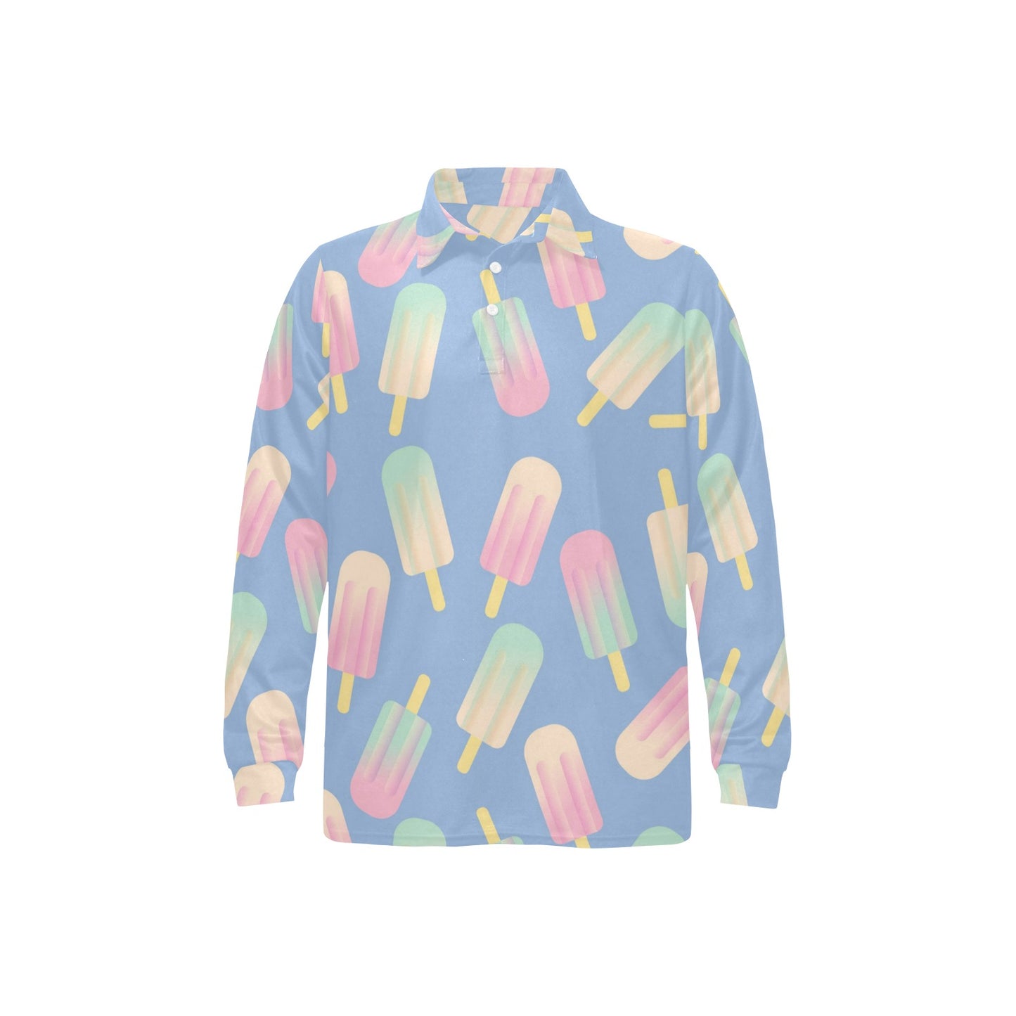 Ice Cream Pattern Print Design 05 Long Sleeve Polo Shirt For Men's