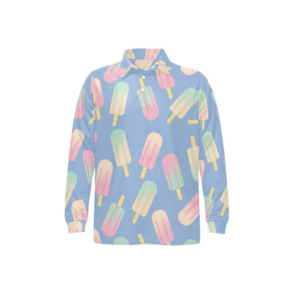 Ice Cream Pattern Print Design 05 Long Sleeve Polo Shirt For Men's