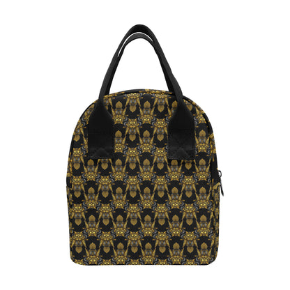 Steampunk Gold Owl Design Themed Print Insulated Lunch Bag