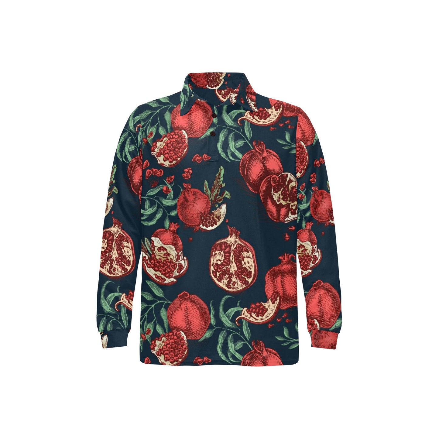Pomegranate Pattern Print Design PG04 Long Sleeve Polo Shirt For Men's