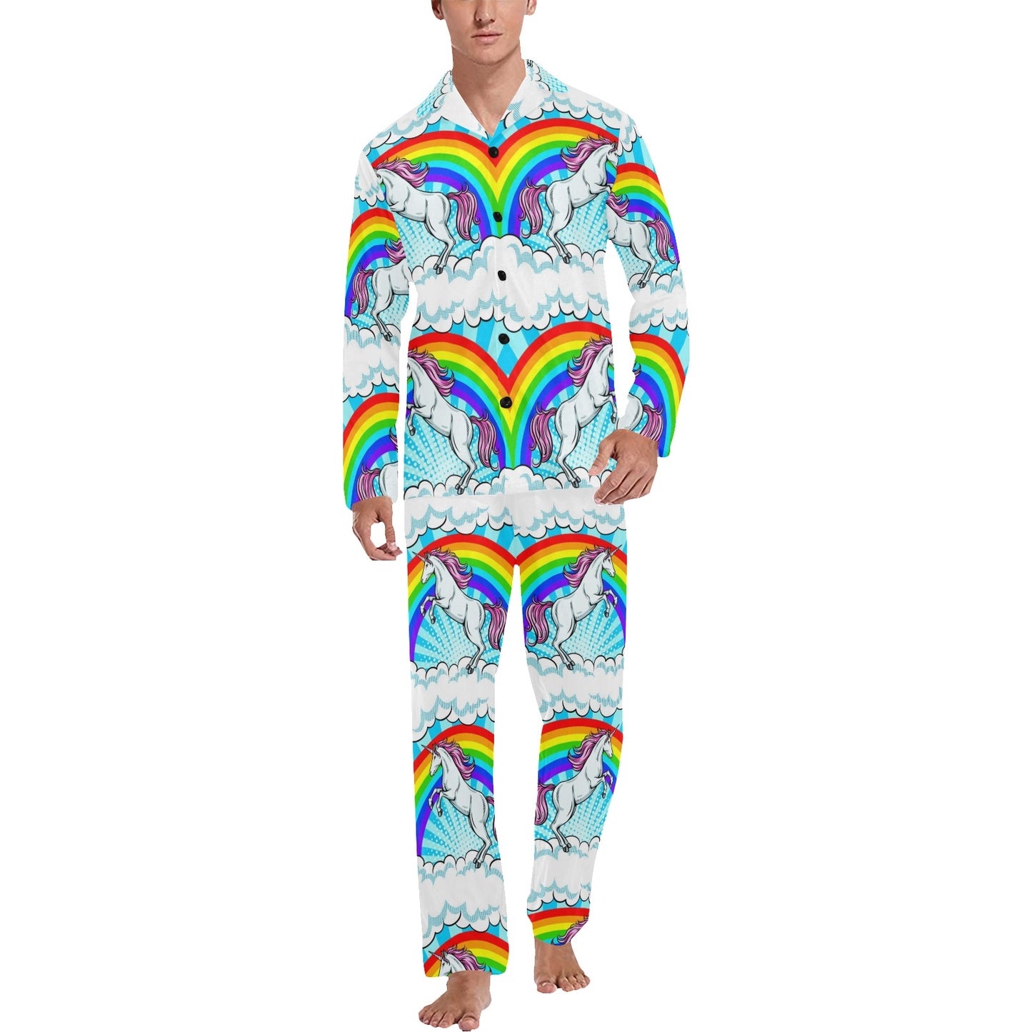 Unicorn Rainbow Men's Long Pajama Set