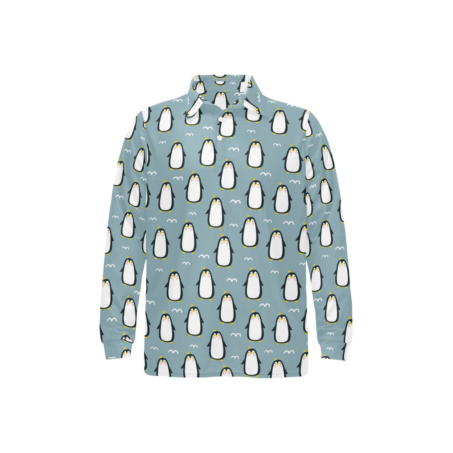 Penguin Pattern Print Design A02 Long Sleeve Polo Shirt For Men's
