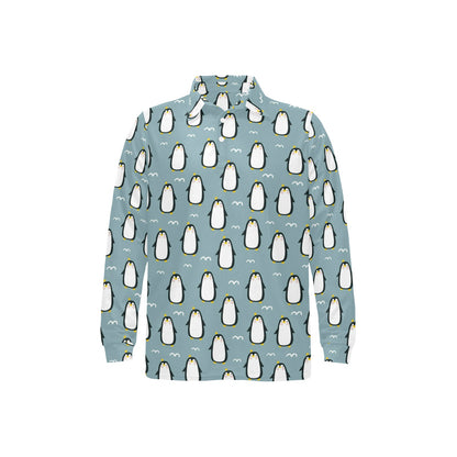 Penguin Pattern Print Design A02 Long Sleeve Polo Shirt For Men's