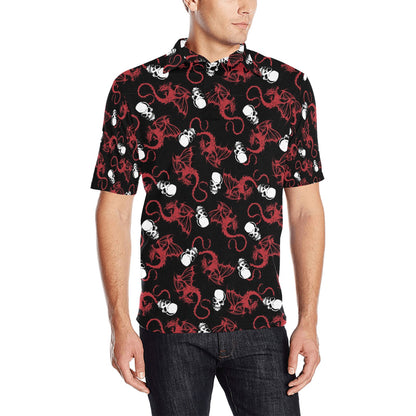 Skull With Red Dragon Print Design LKS304 Men Polo Shirt