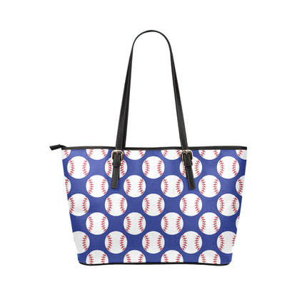 Baseball Blue Background Leather Tote Bag