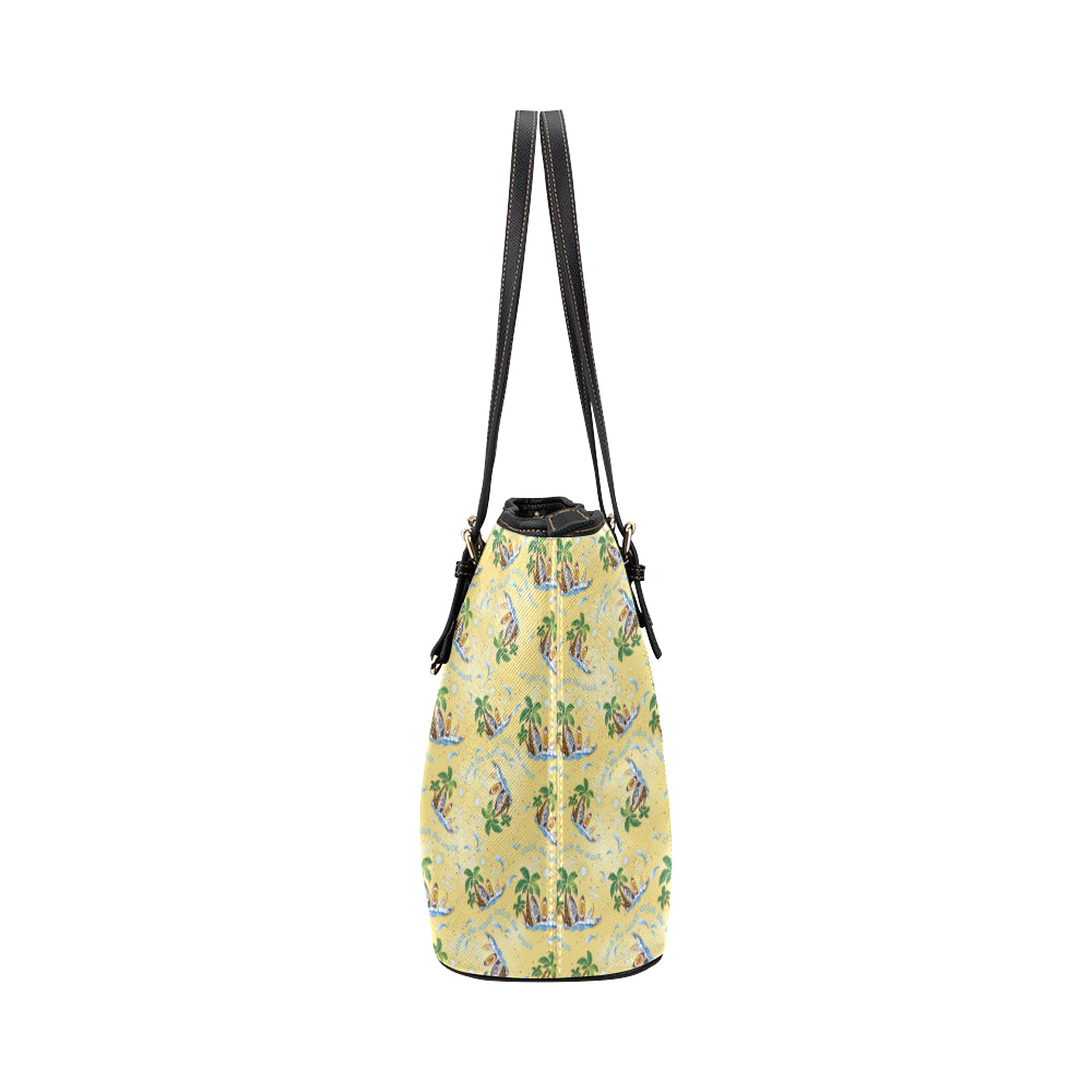 Surf Catch the Wave Design Leather Tote Bag