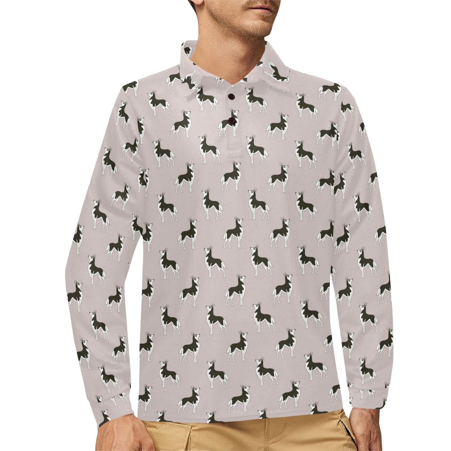 Siberian Huskies Print Design LKS301 Long Sleeve Polo Shirt For Men's