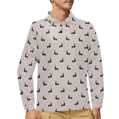 Siberian Huskies Print Design LKS301 Long Sleeve Polo Shirt For Men's