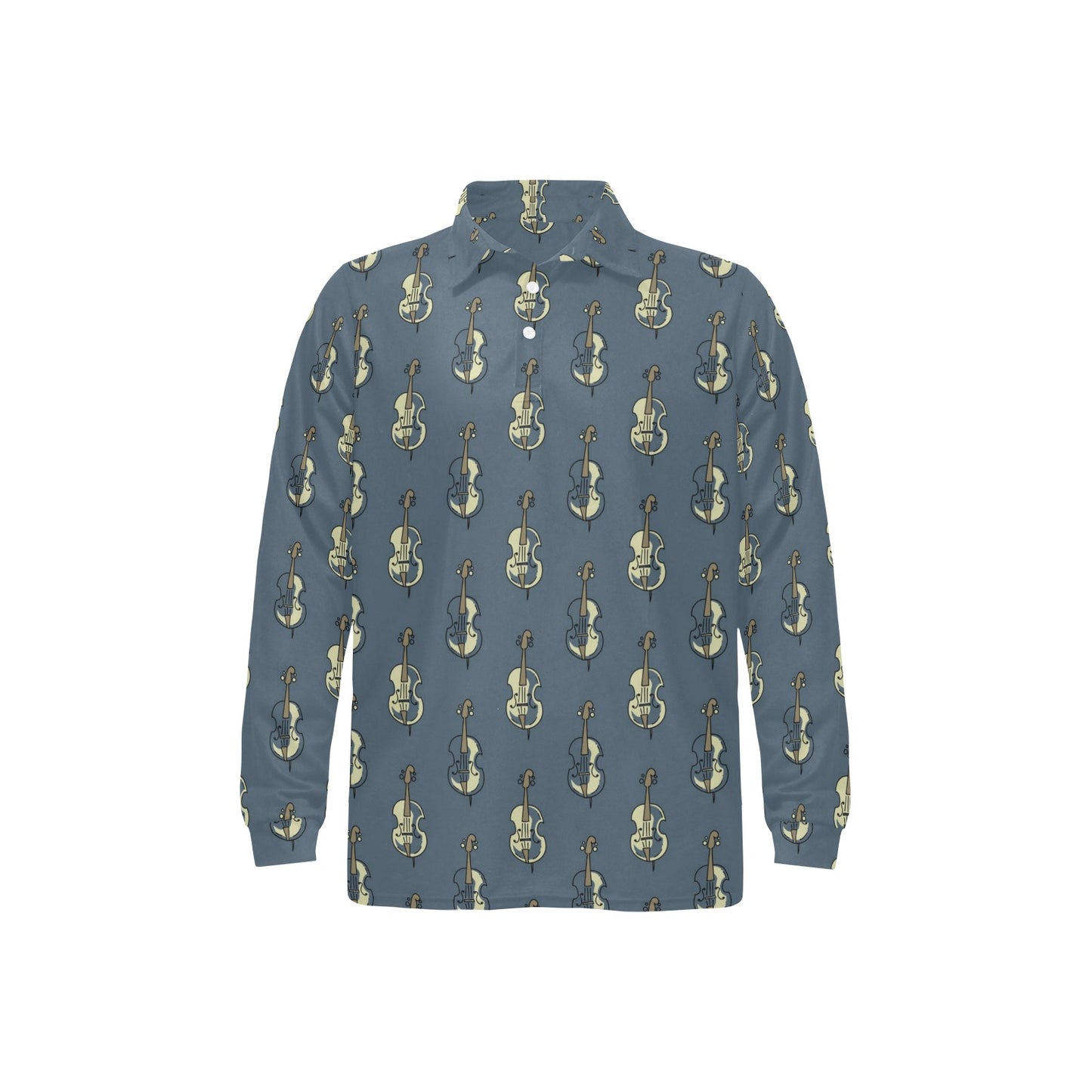 Violin Print Design LKS403 Long Sleeve Polo Shirt For Men's