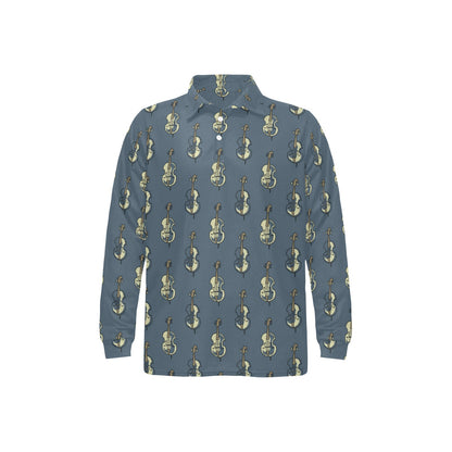 Violin Print Design LKS403 Long Sleeve Polo Shirt For Men's