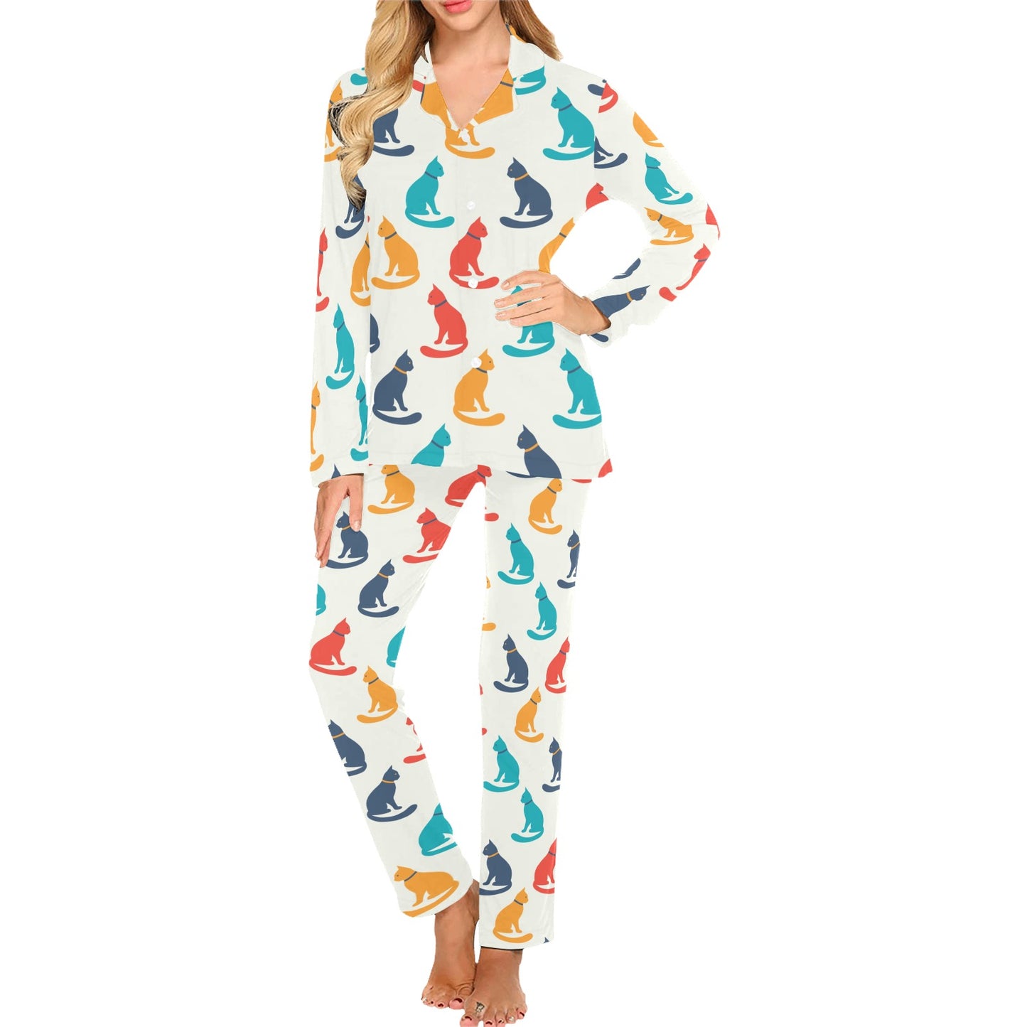 Cat Pattern Print Design 03 Women's Long Pajama Set