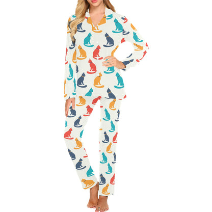 Cat Pattern Print Design 03 Women's Long Pajama Set