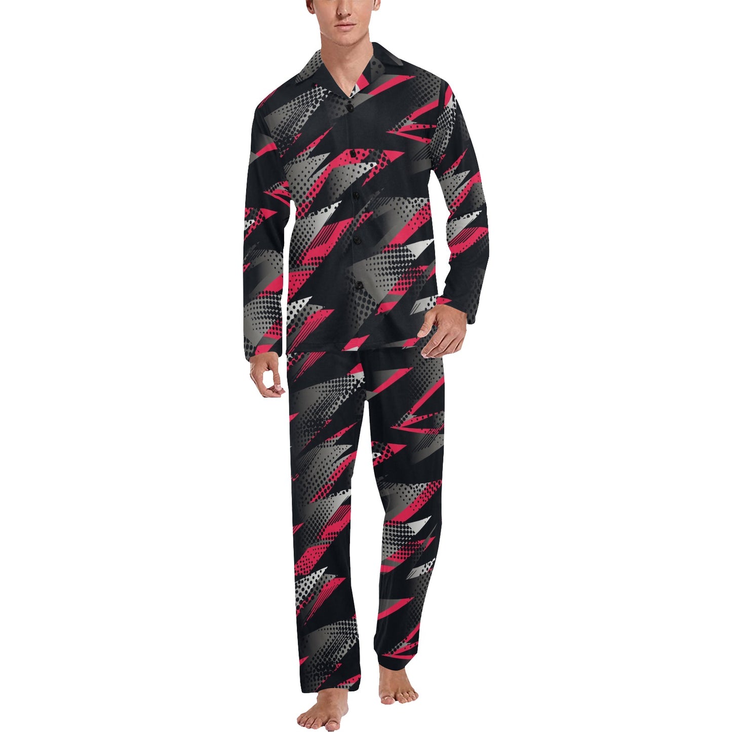 Racing Style Pattern Print Design A04 Men's Long Pajama Set