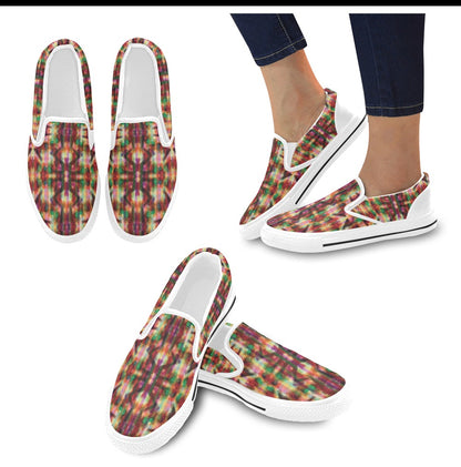 Tie Dye Print Design LKS301 White Slip Ons Canvas Women's Shoes