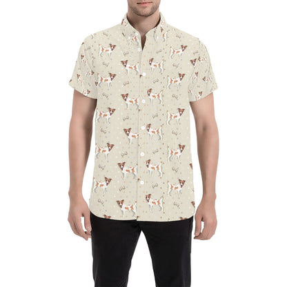 Russell Terriers With Bone Print Design LKS302 Men Short Sleeve Button Up Shirt