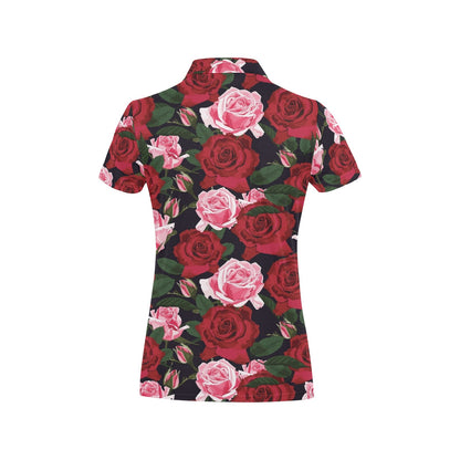 Rose Red Pink Pattern Print Design RO01 Women's Polo Shirt