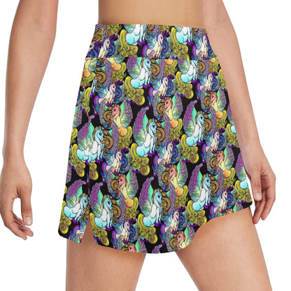 Unicorn With Wings Print Pattern 17" Golf & Pickleball Skort with Pockets
