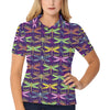 Dragonfly Neon Color Print Pattern Women's Polo Shirt