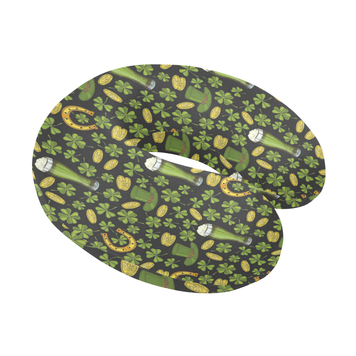 Clover St Patricks Pattern Print Design 03 U-Shaped Travel Neck Pillow