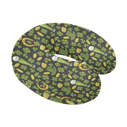Clover St Patricks Pattern Print Design 03 U-Shaped Travel Neck Pillow