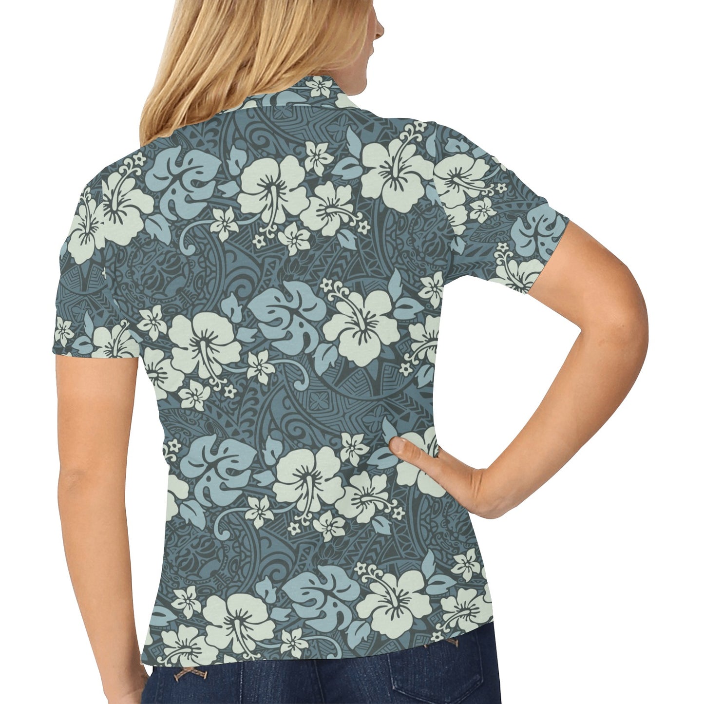 Flower Hawaiian Hibiscus Style Print Pattern Women's Polo Shirt