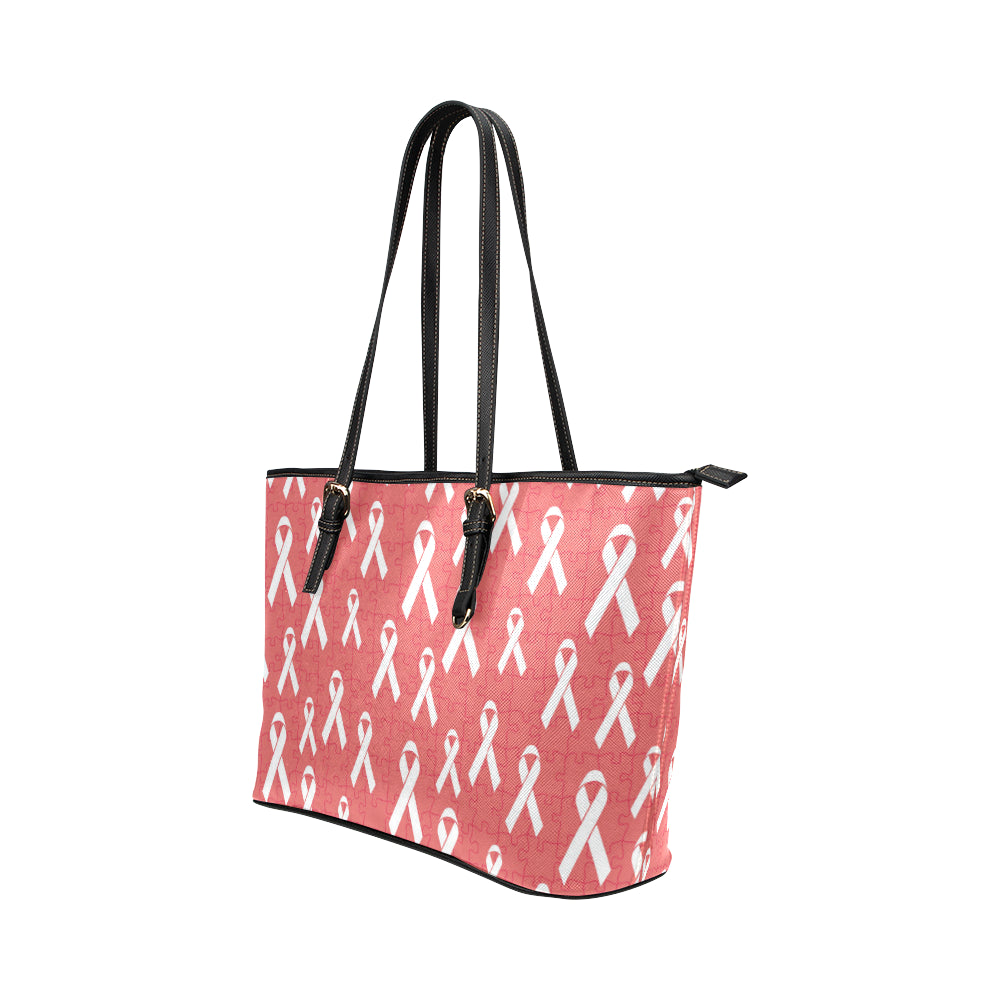 Autism Awareness Ribbon Design Print Leather Tote Bag