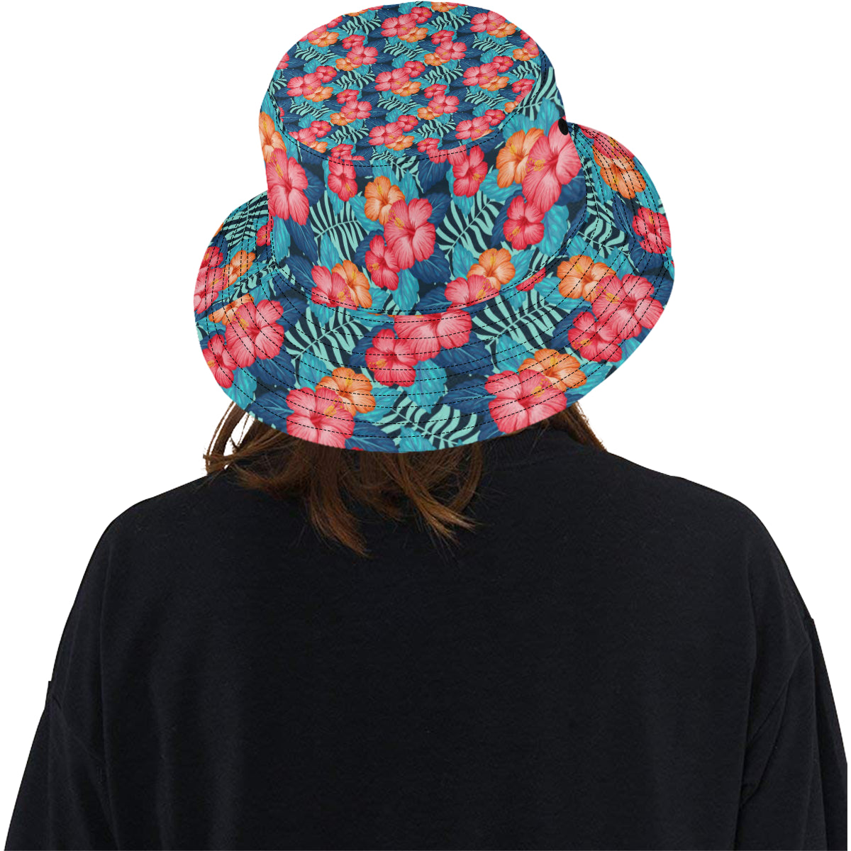 Red Hibiscus Pattern Print Design HB02 Unisex Bucket Hat