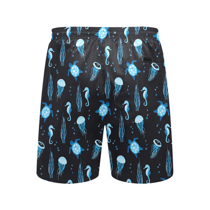 Sea Turtle Jelly Fish Sea Horse Print Design LKS3014 Men's Swim Trunks Beach Shorts