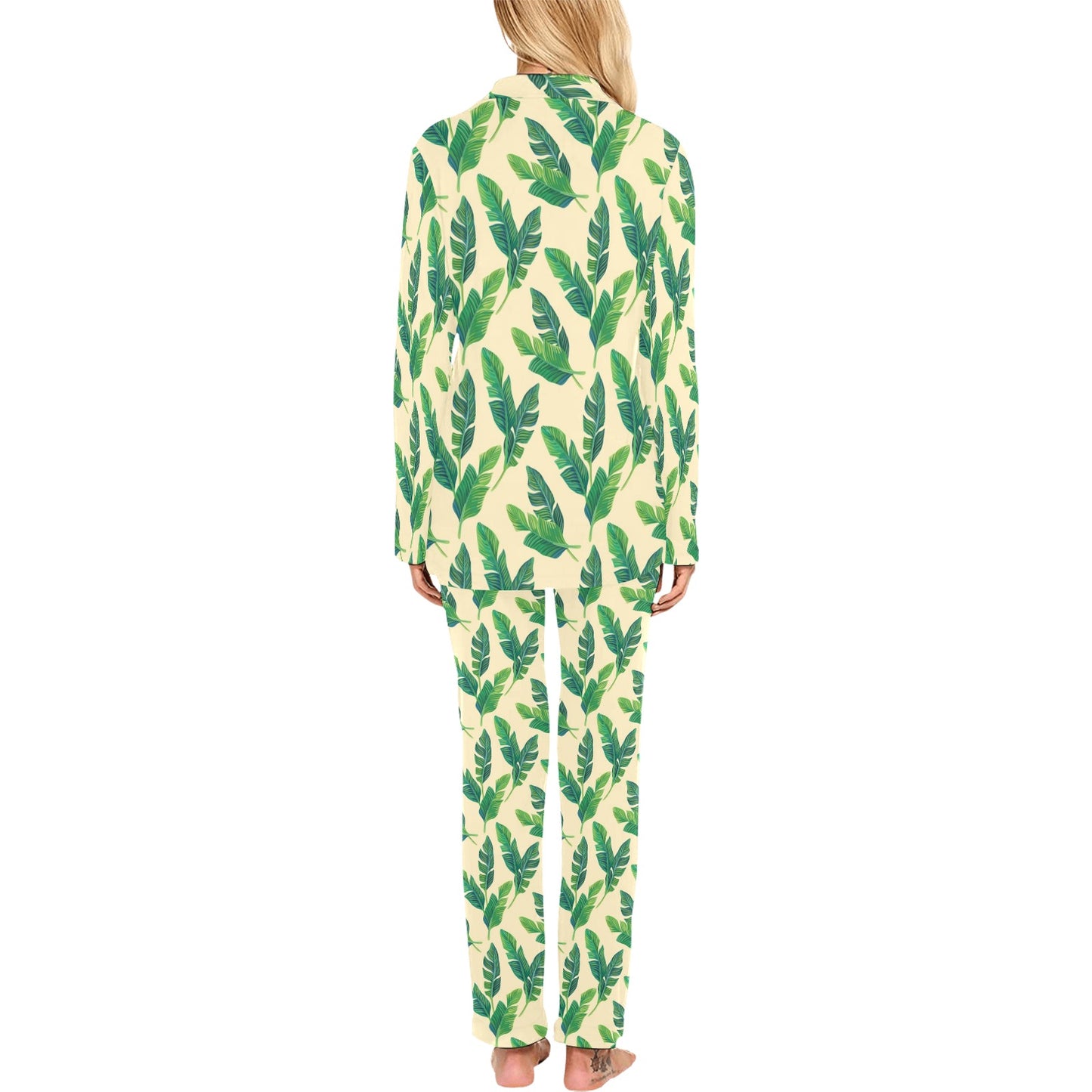 Banana Leaf Pattern Print Design 01 Women's Long Pajama Set