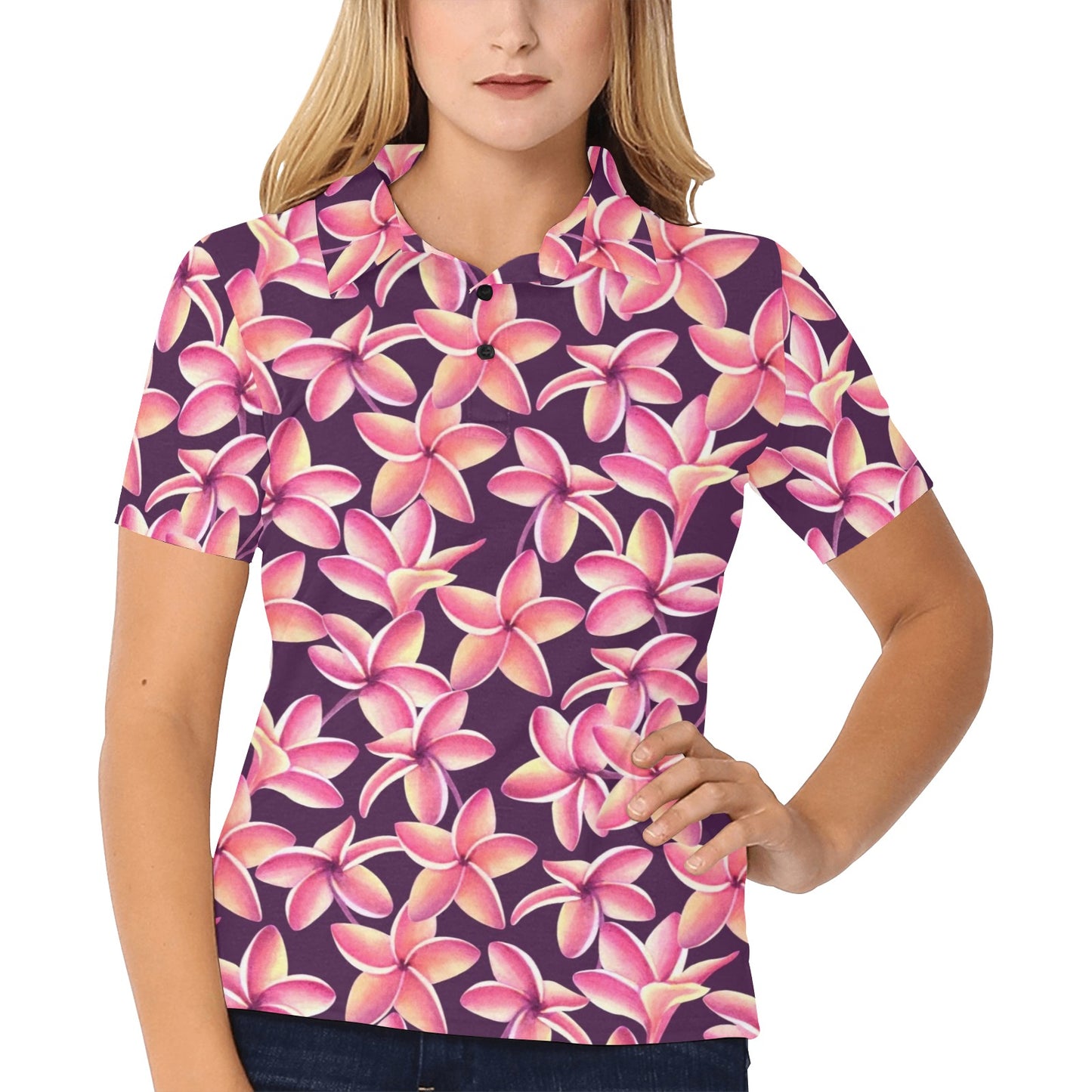 Purple Plumeria Pattern Print Design PM010 Women's Polo Shirt