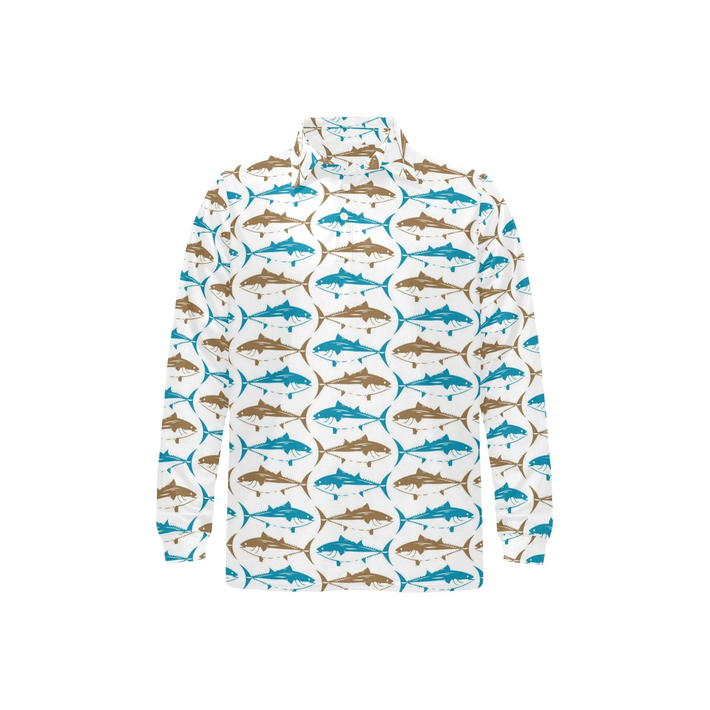 Tuna Fish Print Design LKS301 Long Sleeve Polo Shirt For Men's