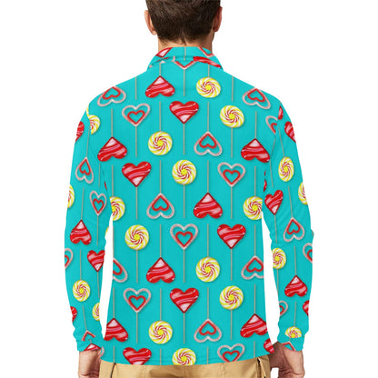 Lollipop Pattern Print Design LL06 Long Sleeve Polo Shirt For Men's
