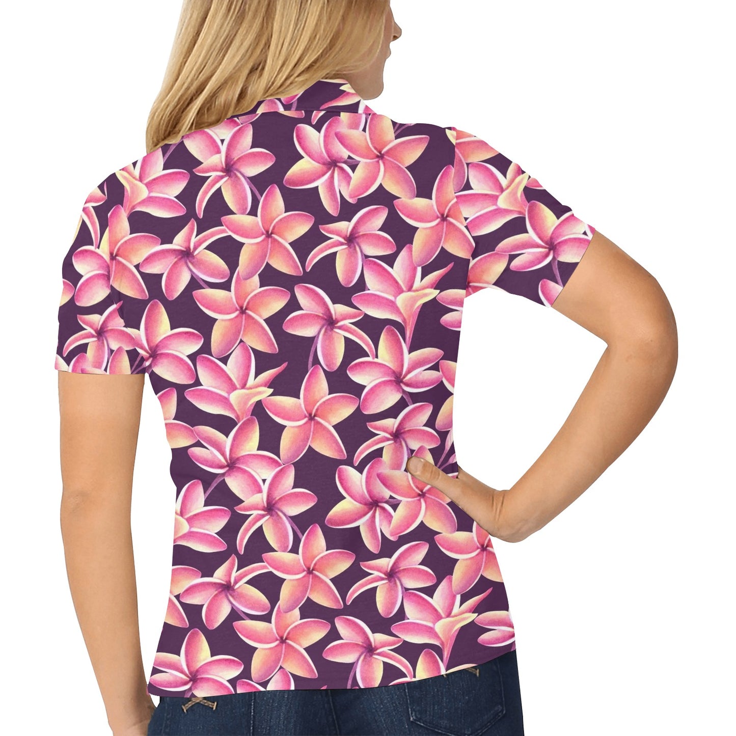 Purple Plumeria Pattern Print Design PM010 Women's Polo Shirt