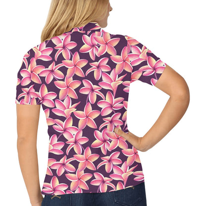 Purple Plumeria Pattern Print Design PM010 Women's Polo Shirt